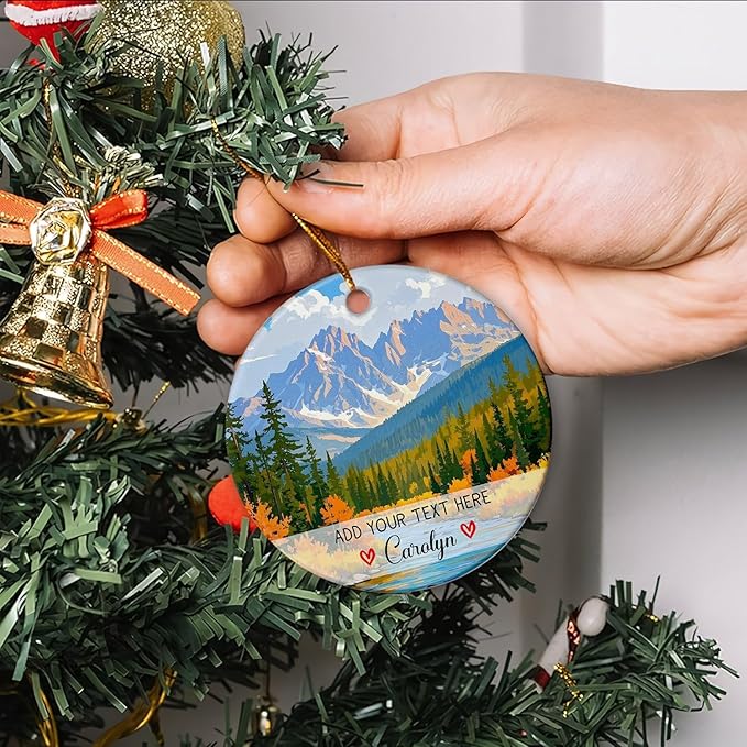 Rocky Mountain National Park Colorado USA Christmas Ornament, Personalized Adventure Travel Souvenir Ornaments Christmas 2025, Custom Text/Name Rocky Mountain Vacation Xmas Ornament for Natural Lover