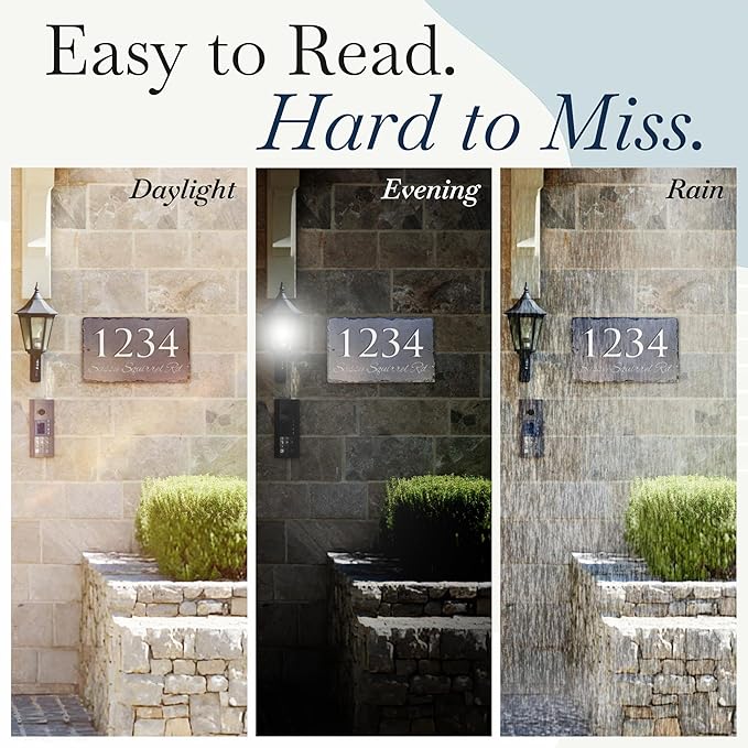 Ink Personalized Slate Stone Address Plaque - Address Signs for Houses - Customized House Sign - Outdoor House Number - Wall Decor Home Address Numbers - Garden Decor Signs (12"x6")