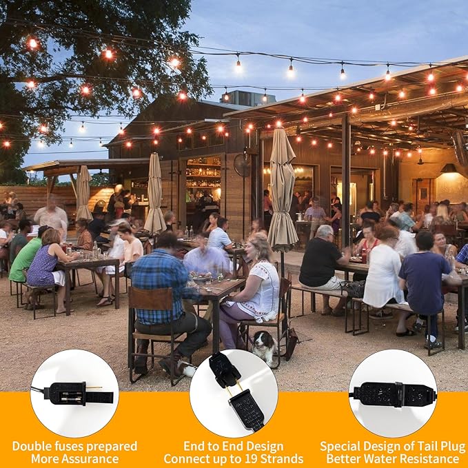 40FT LED Outdoor String Lights Waterproof, G40 Globe for Patio With 27 Edison Vintage Shatterproof Bulbs, Connectable Backyard Lighting for Garden, Bistro, Porch, Cafe