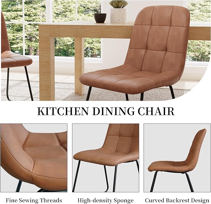Dining Chairs Set of 2, Modern Kitchen Faux Leather Dining Room Chair for Kitchen Living Dining Room (2 Brown)