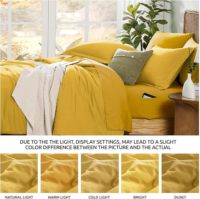 WRENSONGE Queen Comforter Set- 7 Pieces Soft Yellow Bed in a Bag Queen with Fitted Sheet, Flat Sheet, 2 Shams, and 2 Pillowcases- Warm Bedding Sets for All Season