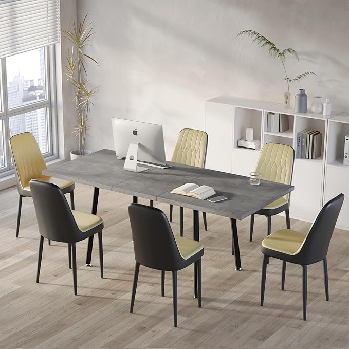 7 Piece Dining Table Set for 6-8,55-71" Extendable Dining Table Set with 6 Upholstered Chairs,Rectangle Kitchen Table Set for Small Space,Dining Room and Office,Grey