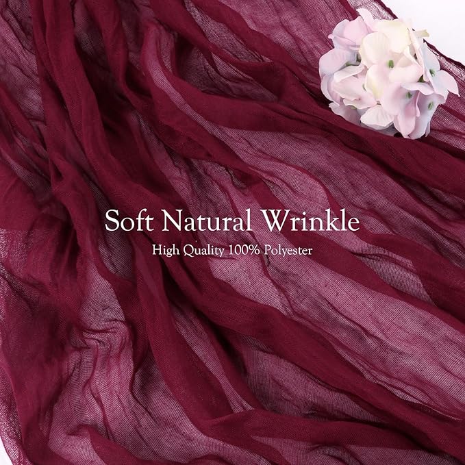 8 Pack 10 ft Burgundy Cheesecloth Table Runner 35x120 Inches Boho Gauze Rustic Cheese Cloth Runners Long Romantic Sheer Table Runner for Wedding Bridal Shower Party Christmas Birthday Decor