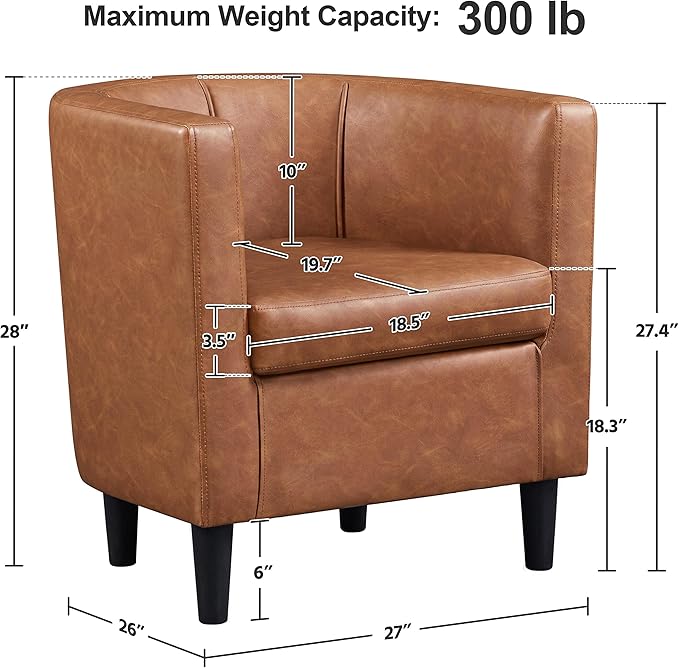 Yaheetech Accent Chair, PU Leather, Modern and Comfortable Armchairs, Upholstered Barrel Sofa Chair for Living Room Bedroom Waiting Room, Brown
