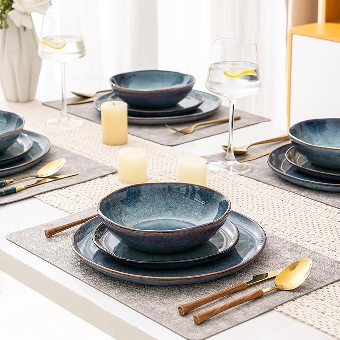 AmorArc Ceramic Dinnerware Sets,Handmade Reactive Glaze Stoneware Plates and Bowls Set,Highly Scratch Resistant | Dishwasher & Microwave Safe,Service for 8 Dishes Set (24pc)