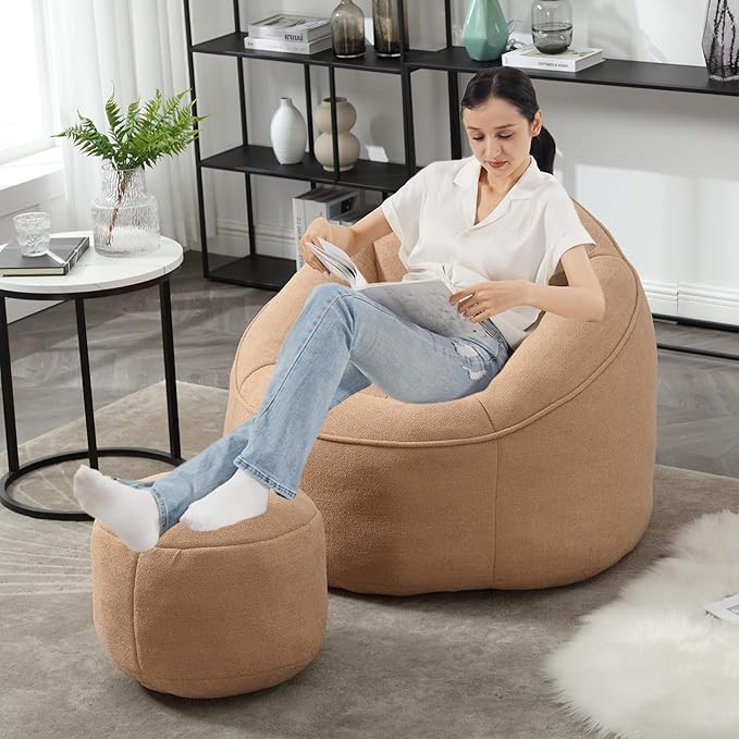 Bean Bag Sofa Chair with Foam Padded Velvet Bean Bag Chair with Soft Foam Padded Ottoman