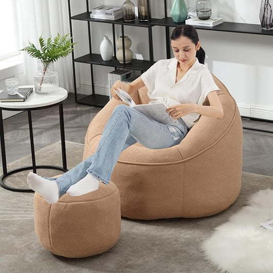 Bean Bag Sofa Chair with Foam Padded Velvet Bean Bag Chair with Soft Foam Padded Ottoman