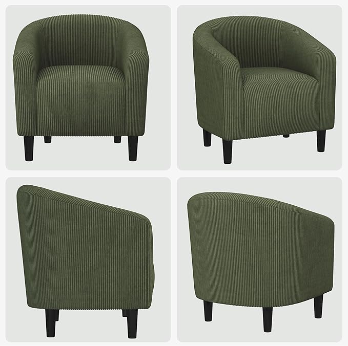 Yaheetech Barrel Chairs, Furry Accent Chairs, Sherpa Chairs with Soft Padded Armrest, Fuzzy Club Chairs for Living Room Bedroom Waiting Room Office, Accent Chairs Set of 2, Dark Green