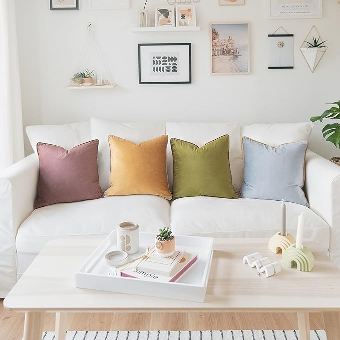 MONDAY MOOSE Decorative Throw Pillow Covers Cushion Cases, Set of 4 Soft Velvet Modern Double-Sided Designs, Mix and Match for Home Decor, Pillow Inserts Not Included (20x20 inch, Purple/Green)