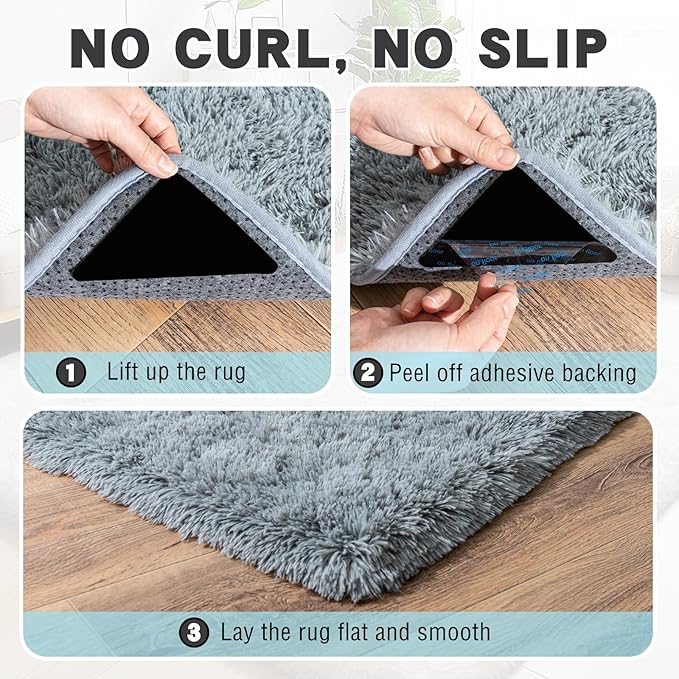 2x3 Area Rug for Bedroom, Small Grey Rugs for Living Room Nursery Kids Room Dorm Home Decor Aesthetic, Fluffy Shaggy Rug with 4 Anti-Slip Carpet Tapes