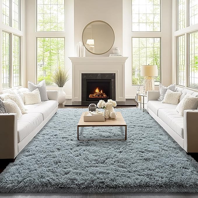 9x12 Area Rugs for Living Room, Grey Fluffy Shaggy Rug Soft Carpets, Big Rugs for Bedroom Nursery Kids Room Dorm Home Decor Aesthetic