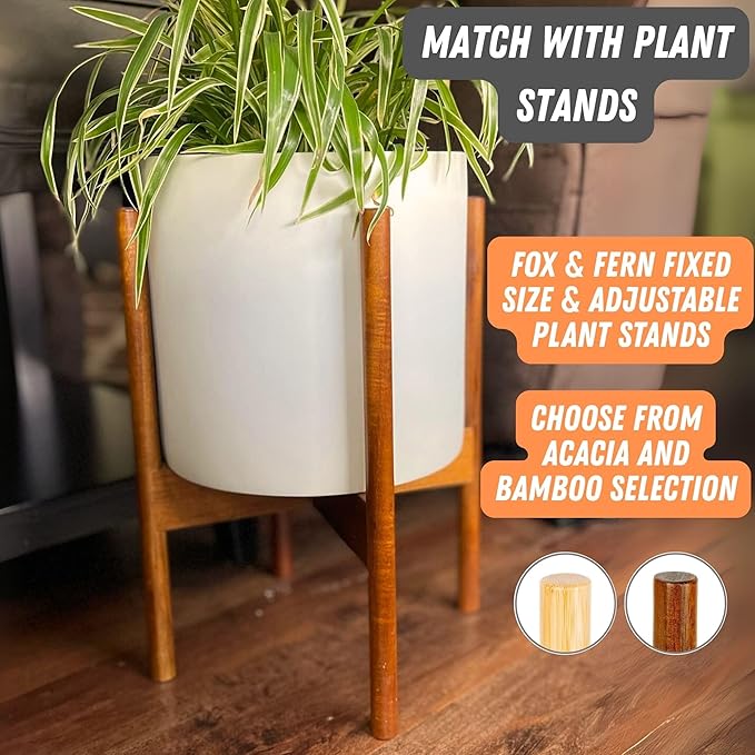 Fox & Fern 8 Inch Plant Pot with Drainage Plug — Premium Lightweight Fiberstone Matte White Planter; Indoor & Outdoor Planter; 8 Inch Pots for Plants; Weather Resistant & UV Resistant