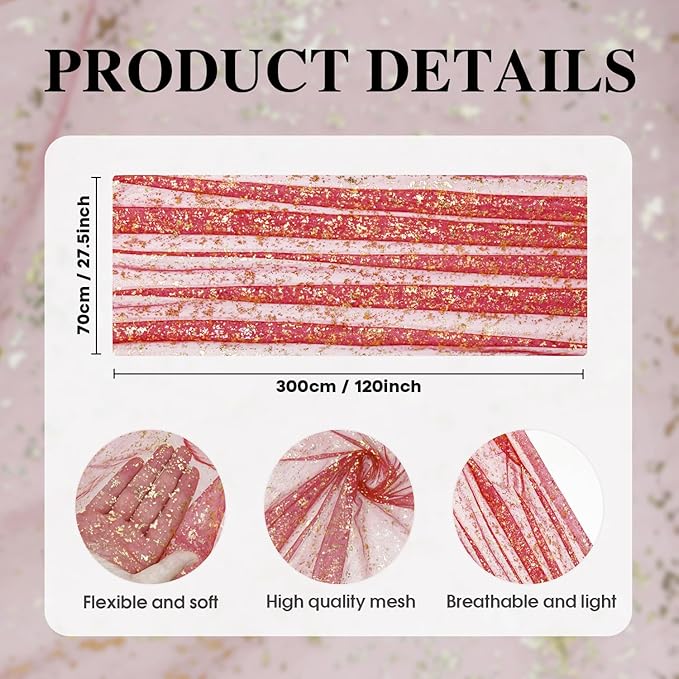 Artoid Mode Red Gold Gauze Table Runner 120 Inch 10FT, Glitter Metallic Foil Sheer Dining Wedding Anniversary Holiday Table Decor for Home Party