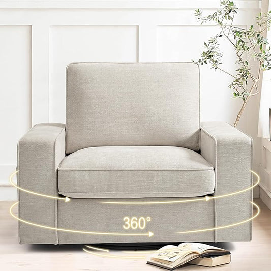 Swivel Accent Chair for Living Room Comfy Single Sofa Chair Soft&Breathable Padding with Extra Wide Armrests Washable Detachable Cover (Beige)