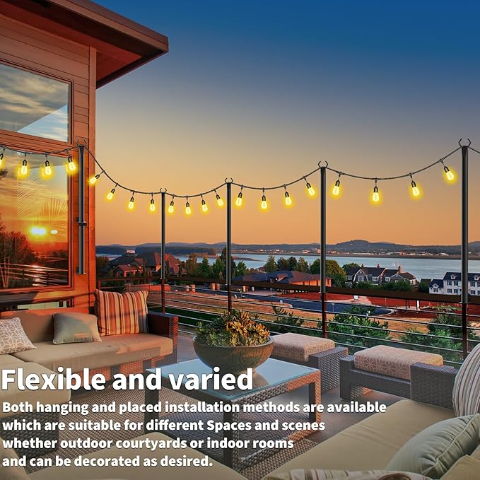 5Ft String Light Poles 4 Pack,Light Poles for Outside Lights,Outdoor with Fence Brackets Hanging Lights,Metal Stand Deck Patio Backyard