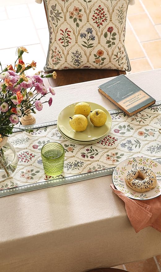 ISAENNE Designer Vintage Elegant Linen Table Runner 71 Inches Long,Colorful Wildflower Pattern Runner,Decor Table Runners for Dining Tables,Thanksgiving,Christmas,Banquet,12"*71"-Serenity B