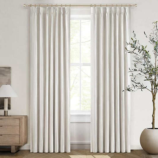 Birch Drapes 84 Inch Length 2 Panels Set, Linen Pinch Pleated Curtains for Bedroom Windows Energy Efficient Thermal Lined Rustic Country Blackout Curtains for Living Room with Rings/Pencil Pleat 7ft