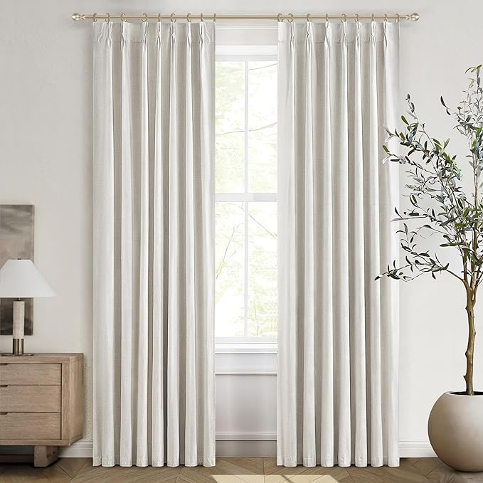 Blackout Curtains 95 Inches Long Custom Rustic Curtain for Living/Dining Room Darkening Linen Curtains & Drapes Weather Burg Thermal Insulated Cabin Back Tab/Hook Track Off White Pinch Pleated 2Panels