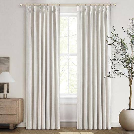 Blackout Curtains 95 Inches Long Custom Rustic Curtain for Living/Dining Room Darkening Linen Curtains & Drapes Weather Burg Thermal Insulated Cabin Back Tab/Hook Track Off White Pinch Pleated 2Panels