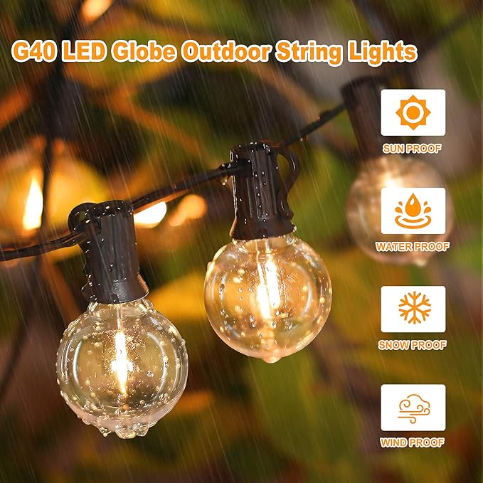80FT Outdoor G40 LED Globe String Lights Dimmable Waterproof Shatterproof Light Strings with 40 Bulbs Connectable Commercial Hanging Lights for Christmas Patio House Backyard Balcony Party