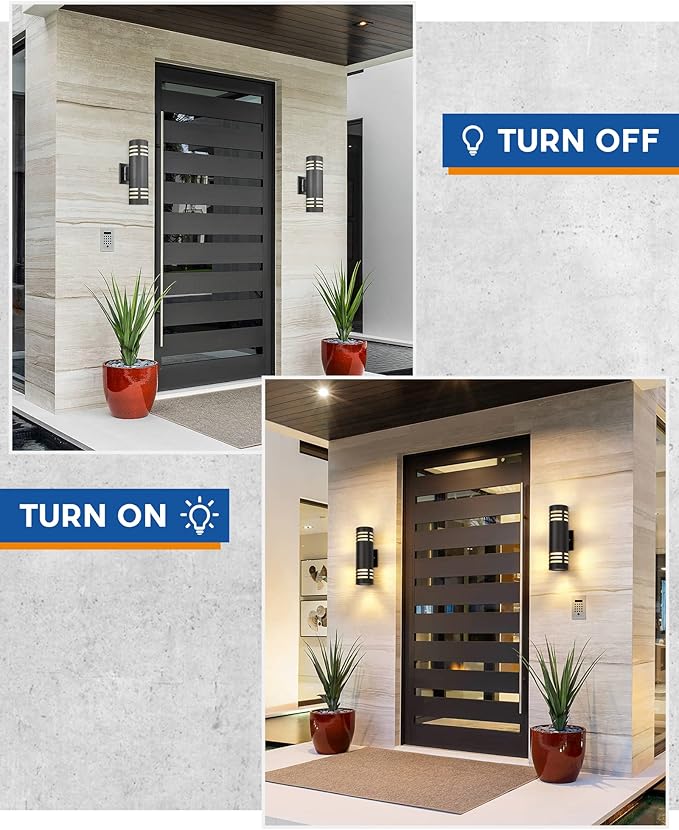 TENGXIN Outdoor Wall Light,Up and Down Cylinder Patio Porch Light,Stainless Steel 304 and Toughened Glass,Black Finished,IP 65 Waterproof