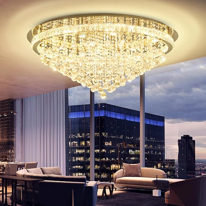 Dia 40" Modern Crystal Chandelier,Large Chandelier for Living Room Gold Flush Mount Chandeliers Crystal Ceiling Light for Dining Living Room Bedroom