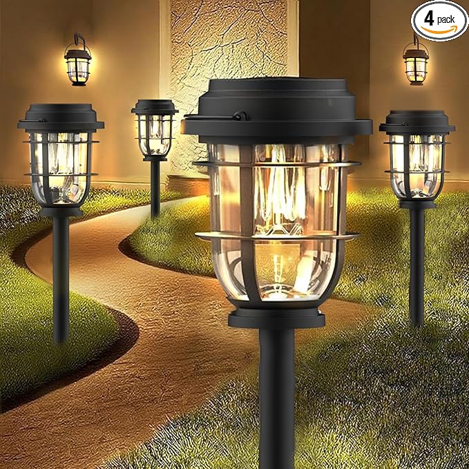 4-Pack Solar Pathway Lights, Bright Auto Garden Lights Decor - Durable Landscape Lighting for Lawn, Patio, Walkway, Driveway, Housewarming Gift Ideas