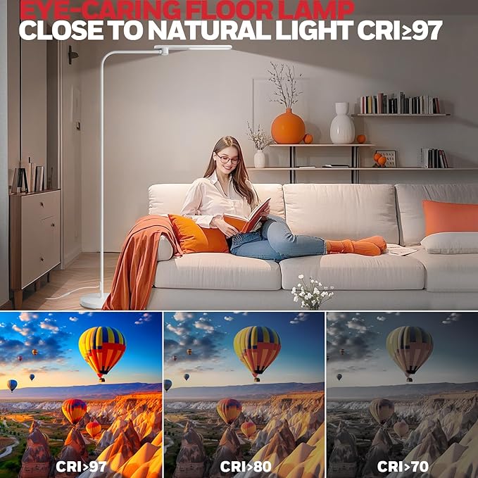 Honeywell LED Floor Lamp, F4 Sunturalux™ Gooseneck Floor Lamps for Living Room, Super Bright Stepless Dimmable Tall Standing Lamp, Modern Eye-Caring Reading Floor Lamp for Bedroom Office Study