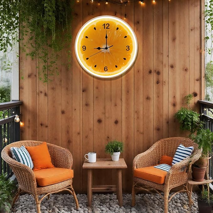 jXIN 12 Inch Orange - Shaped Fun Clock, 2-in-1 LED Silent Clock and Warm White Night Light, Creative Decorative for Cozy Atmosphere Children's Room