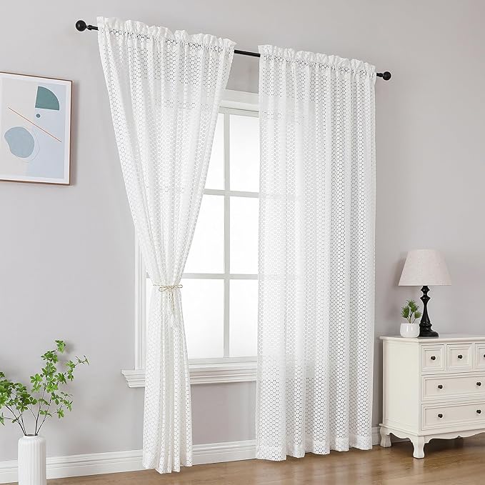 VISIONTEX Warp-Knitted Window Curtain Panels, Decor Light Filtering Semi Window Drapes Rod Pocket for Bedroom Living Room, Set of 2, 54 x 95 inch