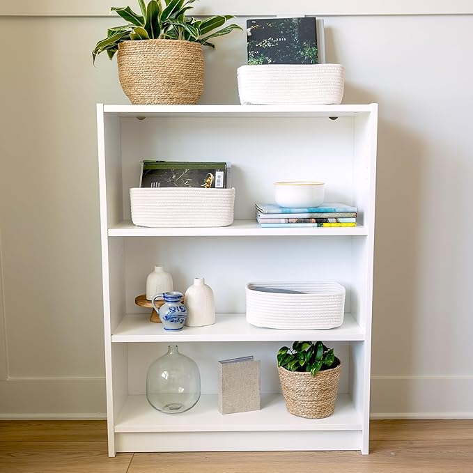 NaturalCozy 11.8"x8"x4.5” Storage Baskets for Shelves 3 Pack | Cotton Rope Woven Small Baskets for Organizing | Small Storage Bins for Nursery, Bathroom, Closet, Cube Shelf, Decorative, Gift Basket