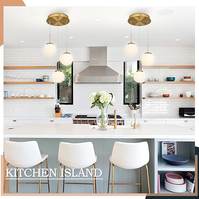 KoKo&Yukina 3-Light Globe Glass Pendant Light Modern Gold Globe Chandelier Adjustable Length Pendant Light Fixtures Milky White Glass Lights Fixture for Hallway Living Room Bedroom