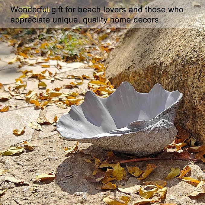 Medium Grey Scalloped Clam Shell Bowl Sea Shell Decor for Nautical Beach House,Coastal Decor Gift of Housewarming and Wedding Party