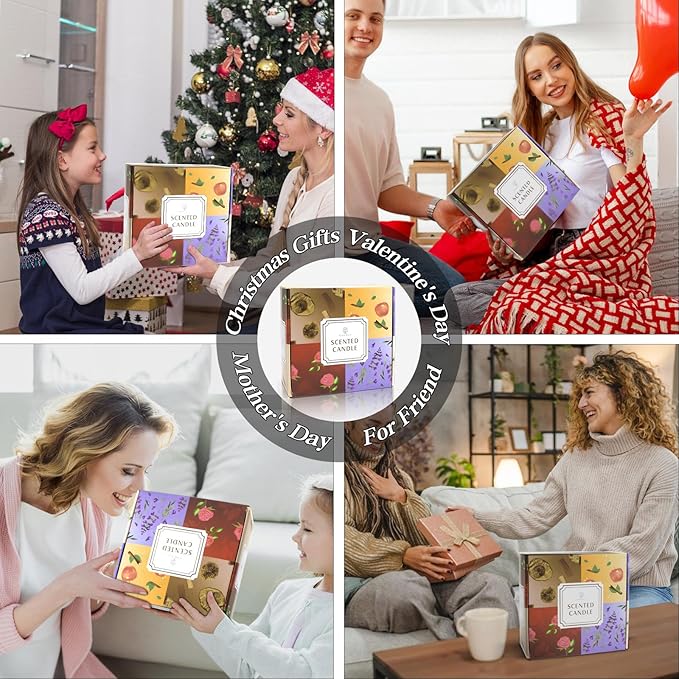 Scented Candles Gift for Women,4 Pack Natural Soy Wax Candles Long Lasting Rose Lavender Sandalwood Apple Cinnamon Fragrance Gift for Mothers Day, Birthday, Thanksgiving Day, Christmas, Valentines Day