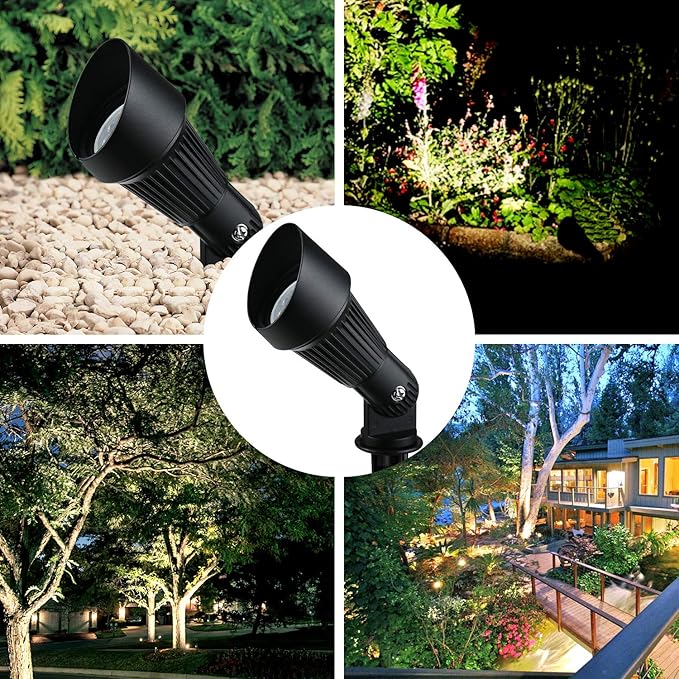 4W LED Landscape Lights Low Voltage Landscape Lighting Spotlights GL106-BKLED8 AC/DC 12V Warm White Waterproof for Driveway,Yard, Lawn,Patio,Walls,Trees,Flags,Outdoor Light (Black, 8 Pack)