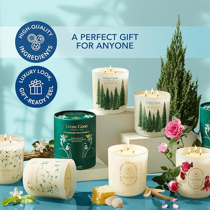 Coastal Breeze - Yuzu & Sea Salt Pure Beeswax Candle – 90+ Hours Long Burning Classically Designed Non-Toxic Scented Candles for Home Decor with Natural Fragrance 15 oz