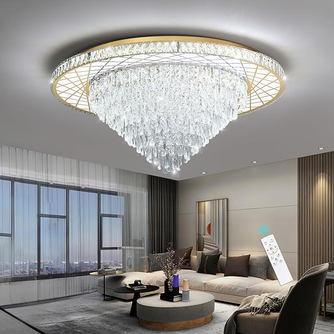 Large Chandelier for Living Room High Ceiling Modern Crystal Ceiling Chandeliers Light for Dining Room Entryway Lights with 90W LEDs Dimmable Bulbs Gold Lighting Fixtures