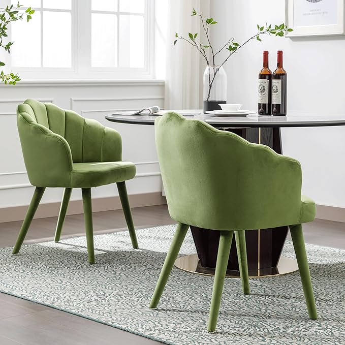 Modern Dining Room Chairs Set of 4 Chic Velvet Accent Chair Upholstered Side Chairs with Wood Legs for Home Kitchen/Living Room/Restaurant, Green