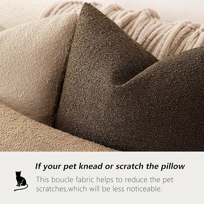 Foindtower Set of 2, Decorative Textured Boucle Throw Pillow Covers Accent Solid Pillow Cases Neutral Soft Couch Cushion Case for Chair Sofa Bedroom Living Room Home Decor 24x24Inch Chocolate