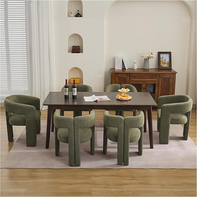 Modern Barrel Dining Chairs Set of 3, Upholstered Linen Dining Room Chair with Wooden Legs, Accent Chairs for Kitchen/Dining Room/Living Room, Green