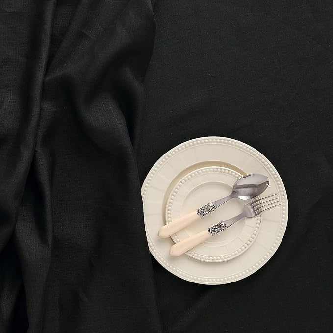 Solino Home Linen Black Tablecloth 60 x 144 Inch - 100% Pure Linen Rectangular Tablecloth - Machine Washable Table Cloth for Fall, Autumn, Halloween, Thanksgiving, Christmas - Fete