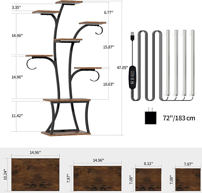 Plant Stand Indoor with Grow Lights - 8 Tiered Indoor Plant Shelf, 47" Metal Corner Plant Stands for Indoor Plants, Tree-Shaped Plant Rack Display for Indoor Plants Multiple, Flower Holder for Living Room Patio Balcony Décor
