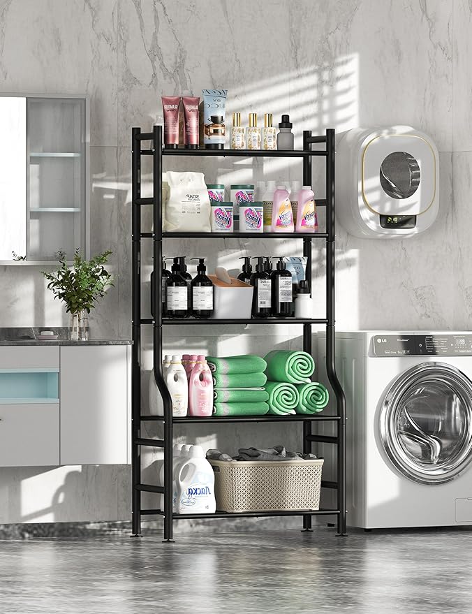 Plant Stand Indoor Outdoor, 5-Tier Metal Tall Plant Stands for Multiple Flower Planter Holder, Large Waterproof Plant Shelf for Living Room Garden Balcony, Black