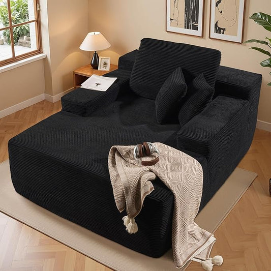 Chaise Lounge Chair Indoor, Oversized Sleeping Couch 67" L * 48.5" W Assembly Free Modern Minimalist Sofa, Extra Deep Large Single Seat Sofa for Living Room (Black Corduroy Fabric)