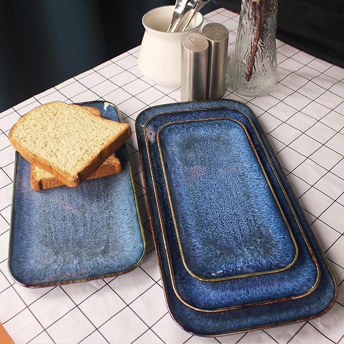 Porcelain Plate Set Large Serving Tray Set of 4, Reusable Serving Platters for Party Food, Cookie, Appetizer, Charcuterie, Snack, Dessert Display,Stackable Kitchen Dish 14.4 INCH