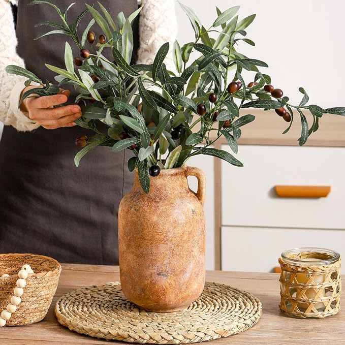 Ceramic Flower Vase Home Decor - 9.7 Inch Large Table Flowers Vases Living Room Bedroom Plant Decorations Farmhouse Vintage for Kitchen Shelf Office Coffee Dining Desk House Women (Rust, 9.7")