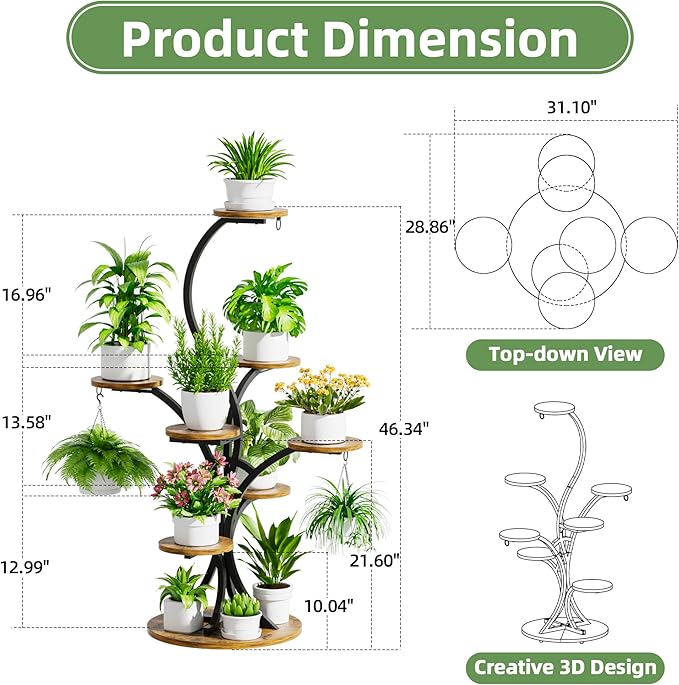 Plant Stand Indoor with Grow Lights - 8 Tiered Corner Plant Shelf Indoor, Tree-Shaped 46.3" Tall Plant Rack Display for Indoor Plants Multiple, Flower Holder for Living Room Patio Balcony Décor