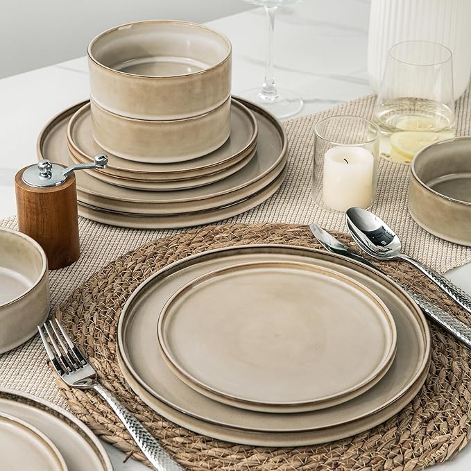 AmorArc Ceramic Dinnerware Sets, Handmade Reactive Glaze Stoneware Plates and Bowls Sets,Highly Chip and Crack Resistant | Dishwasher & Microwave Safe Dishes Set, Service for 8 (24pc)