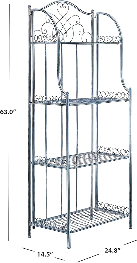 SAFAVIEH PAT5014C Outdoor Collection Amaris Antique Blue Wrought Iron 4-Tier Bakers Rack
