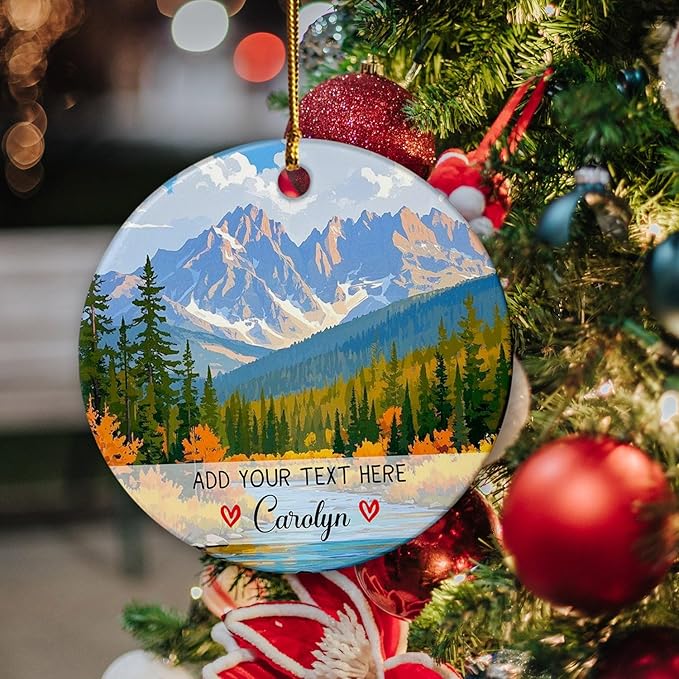 Rocky Mountain National Park Colorado USA Christmas Ornament, Personalized Adventure Travel Souvenir Ornaments Christmas 2025, Custom Text/Name Rocky Mountain Vacation Xmas Ornament for Natural Lover